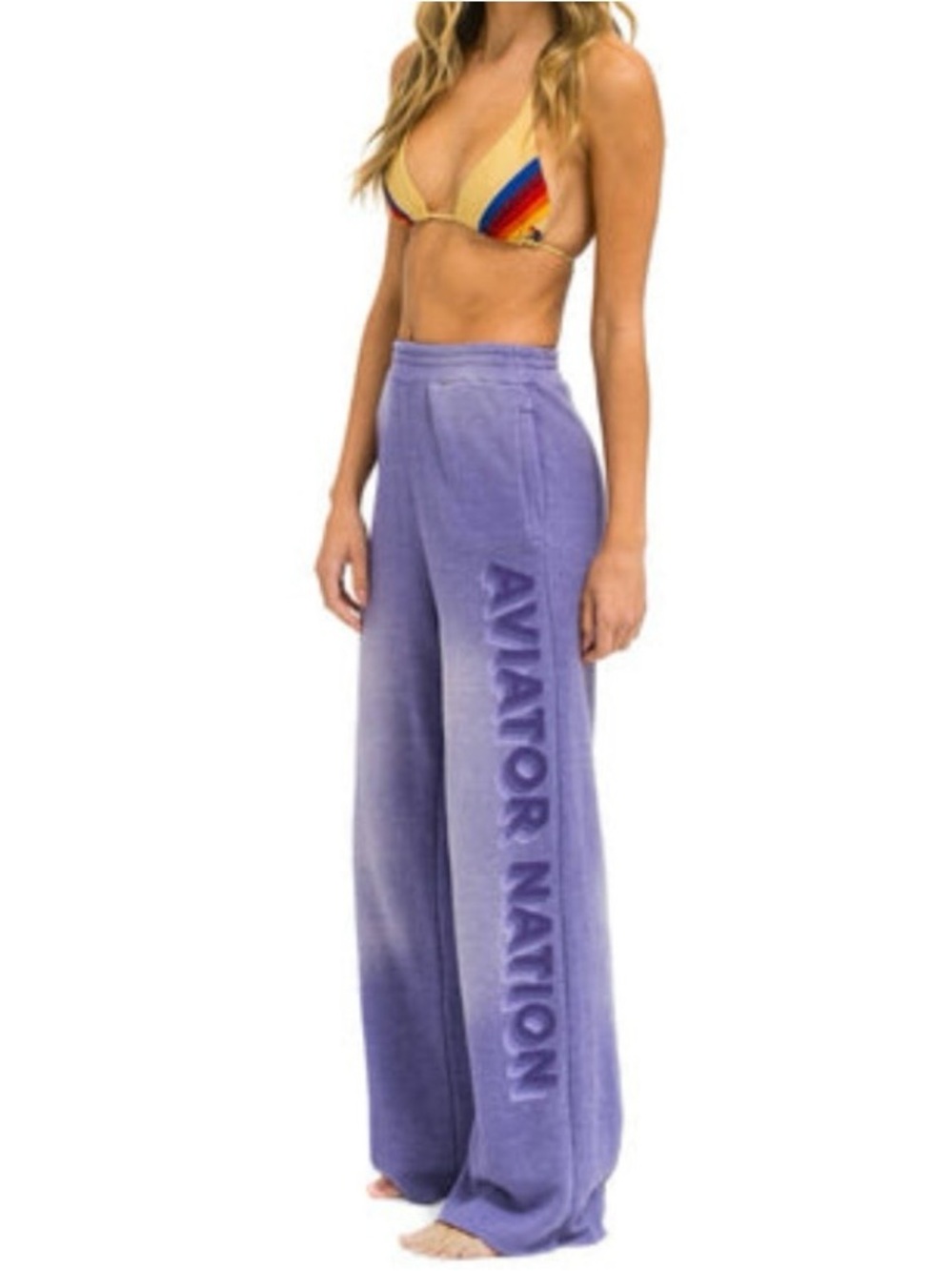 Aviator Nation- 3D WIDE LEG POCKET SWEATPANTS - FADED GRAPE- size SMALL